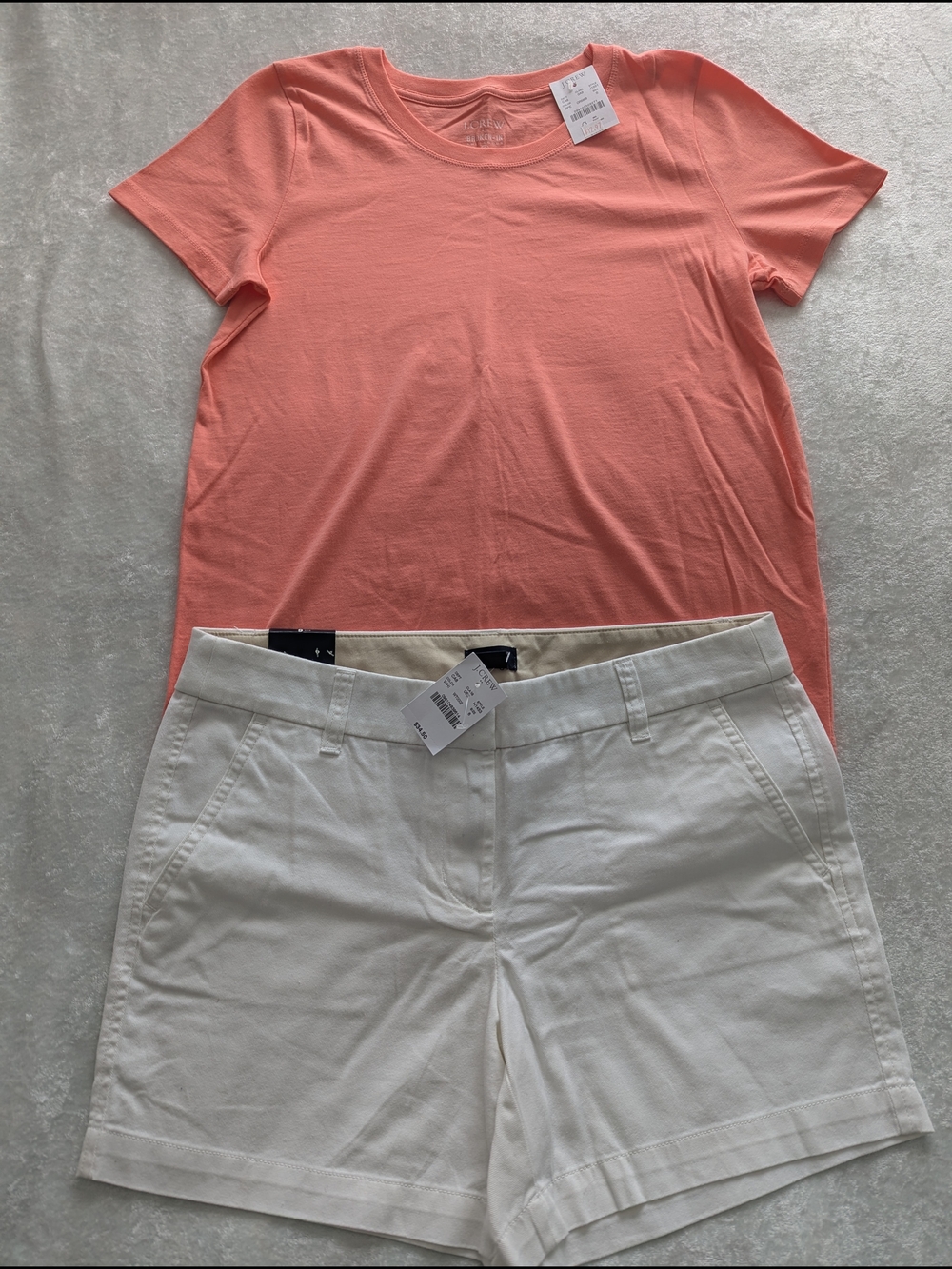 J. Crew Coral Tee with White Shorts
